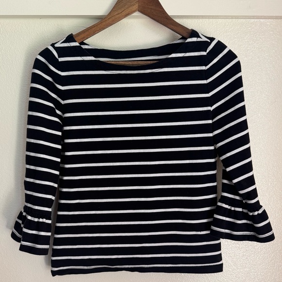 Broome Street Kate Spade Women’s S Black White Striped Ruffle Sleeve Top - Picture 3 of 10